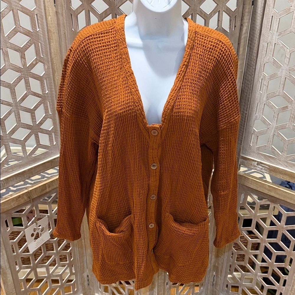Free People Waffle Knit Women's Button-Up Cardigan size Small